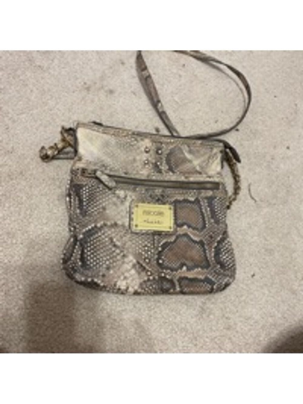 Nicole Miller Crossbody Bag Medium Gray Brown Snake Print